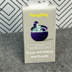 Heyday Wireless Bluetooth Earbuds Purple/Mint Rechargeable Case USB Cable New